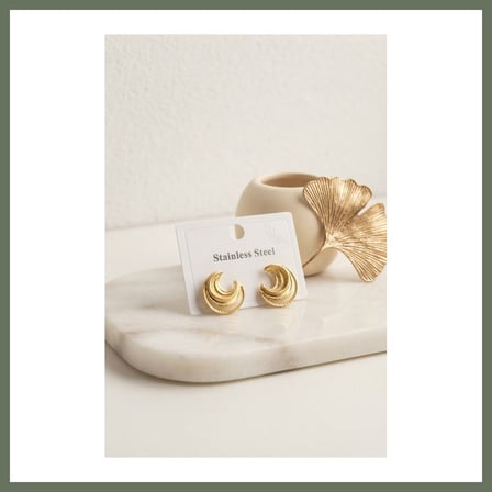 Bezos 316L Çelik Gold Renk Ay Model Kadın Küpe BEZOS1
