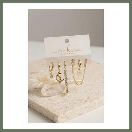 Bezos Gold Renk Pirinç Zirkon Taşlı 6'lı Küpe Set Kombini BEZOS1