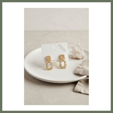 Bezos Zirkon Taşlı Gold Renk Pirinç Vintage Kadın Küpe BEZOS1