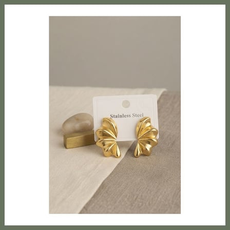 Bezos 316L Çelik Gold Renk Vintage 3D Dalgalı Model Küpe BEZOS1