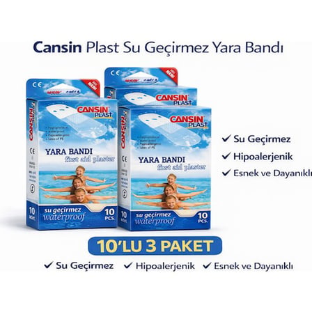Cansın Plast Su Geçirmez Yara Bandı 10'lu 3 Paket Waterproof First Aid Plaster