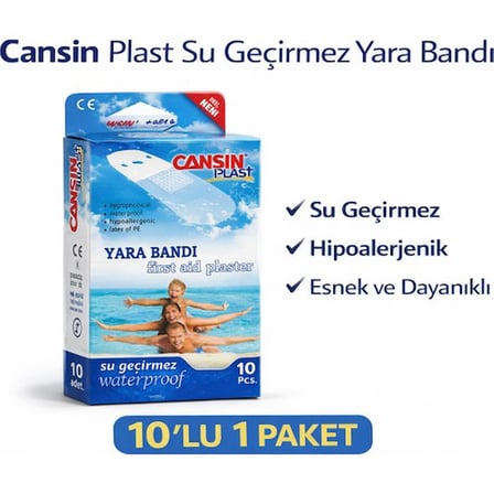 Cansın Plast Su Geçirmez Yara Bandı 10'lu 1 Paket Waterproof First Aid Plaster