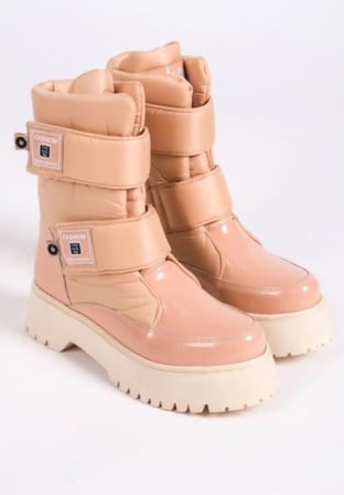 Mergenshoes Z0235 Pudra Cırtlı Kışlık Kadın Kar Botu