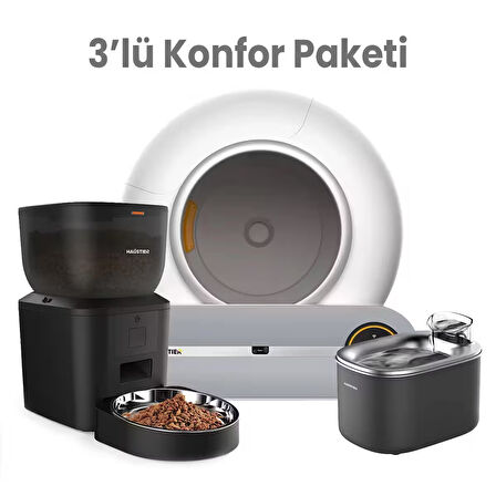 Haustier Akıllı WiFi Uygulamalı Otomatik Kedi Tuvaleti,Akıllı Mama Kabı,Kedi Su Sebili 3'lü Set