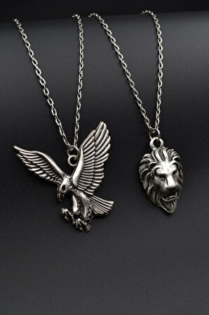 2'li Kartal Aslan Erkek Kadın Kolye Seti - Kod:1196
