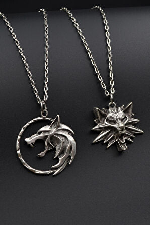 2'li The Witcher Kurt Erkek Kadın Kolye Seti - Kod:1183