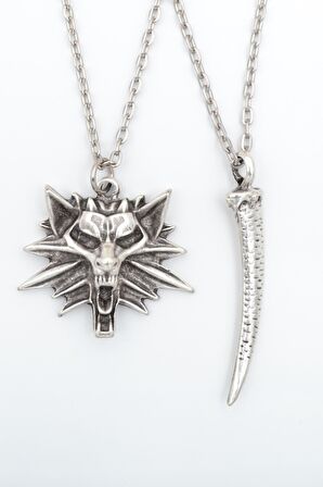 2'li The Witcher - Fil Dişi Erkek Kadın Kolye Seti 925 Ayar Gümüş Kaplama