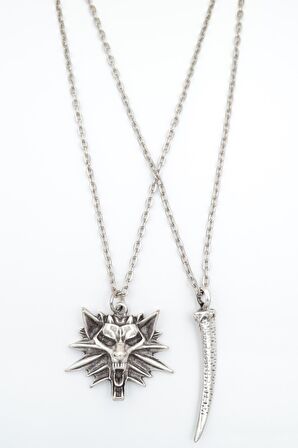 2'li The Witcher - Fil Dişi Erkek Kadın Kolye Seti 925 Ayar Gümüş Kaplama