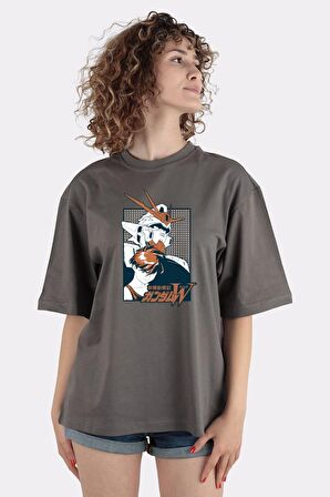 Füme %100 Pamuk Bisiklet Yaka Oversize T-shirt Mobile Suit Gundam Wing
