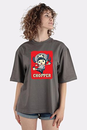 Füme %100 Pamuk Bisiklet Yaka Oversize T-shirt One Piece Anime - Chopper