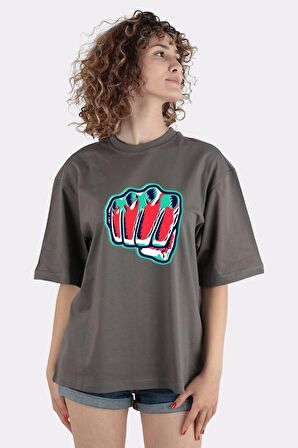 Füme %100 Pamuk Bisiklet Yaka Oversize T-shirt One Punch