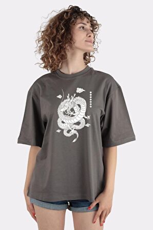 Füme %100 Pamuk Bisiklet Yaka Oversize T-shirt Shenlong-white