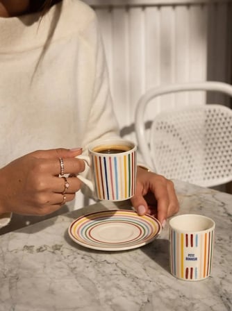 Porcelland | Bonheur Renkli Çizgili Premium 2'li Fincan Takımı
