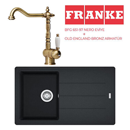 Franke BFG 611-86 Evye Nero Granit Evye, Old England Bronz Armatür Set