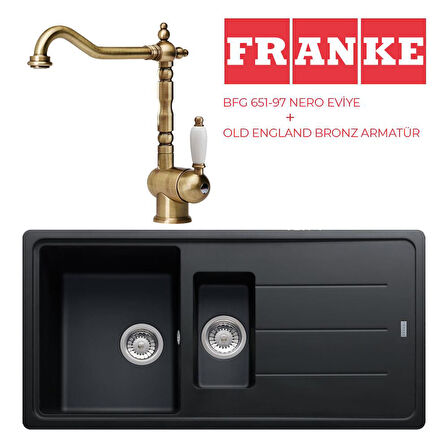 Franke BFG 651 Evye Nero Granit Evye, Old England Bronz Armatür Set
