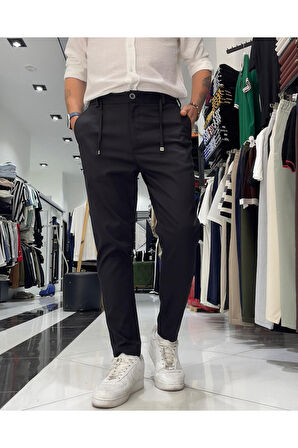İtalyan Stil Boyfriend Kesim Kordonlu Erkek Kumaş Pantolon