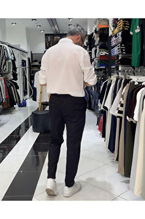 İtalyan Stil Boyfriend Kesim Kordonlu Erkek Kumaş Pantolon