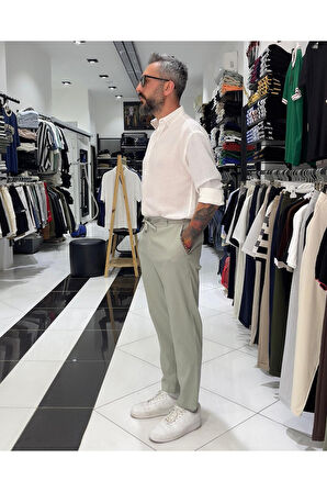 İtalyan Stil Boyfriend Kesim Kordonlu Erkek Kumaş Pantolon