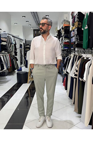 İtalyan Stil Boyfriend Kesim Kordonlu Erkek Kumaş Pantolon