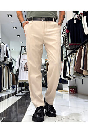Erkek Baggy Fit Pile Detaylı Kumaş Pantolon
