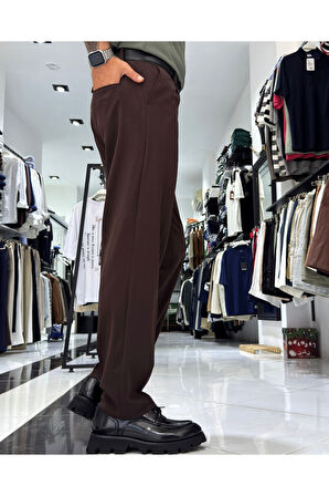 Erkek Baggy Fit Pile Detaylı Kumaş Pantolon