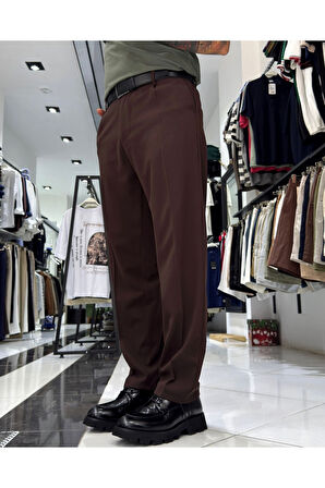 Erkek Baggy Fit Pile Detaylı Kumaş Pantolon