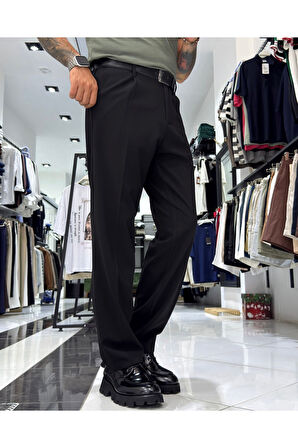 Erkek Baggy Fit Pile Detaylı Kumaş Pantolon
