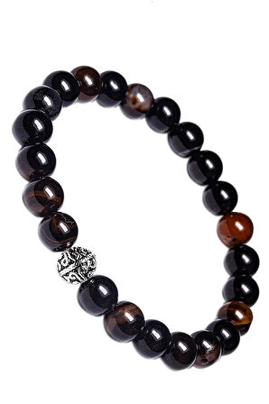 Gümüş Aparatlı Doğal Siyah Akik Taşı Bileklik