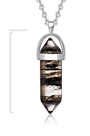 Sertifikalı Doğal Siyah Fosilli Akik Taşı Kolye