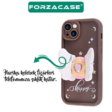 Forzacase iPhone 12 ile uyumlu Butterfly Serisi 3D Kelebek Figür Tasarımlı Silikon Kılıf