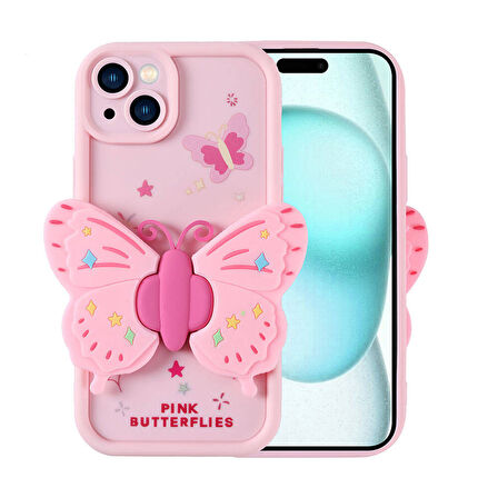 Forzacase iPhone 15 ile uyumlu Butterfly Serisi 3D Kelebek Figür Tasarımlı Silikon Kılıf