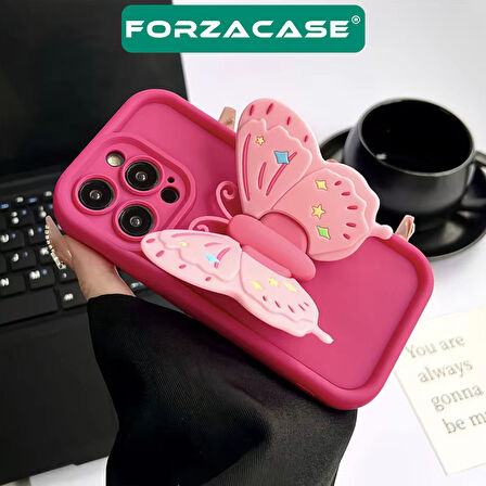 Forzacase iPhone 15 Pro Max ile uyumlu Butterfly Serisi 3D Kelebek Figür Tasarımlı Silikon Kılıf