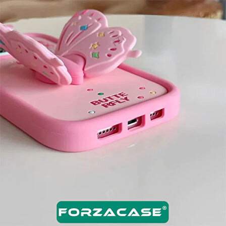 Forzacase iPhone 15 Pro ile uyumlu Butterfly Serisi 3D Kelebek Figür Tasarımlı Silikon Kılıf