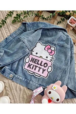 kız çocuk hello kitti nakış detay kot ceket 