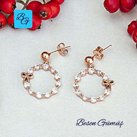 Taşlı Yuvarlak Fiyonk Gümüş Küpe