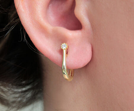 Küçük Zirkon Taşlı Gold Halka Küpe