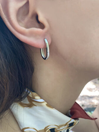 Taşsız Oval Gümüş Küpe