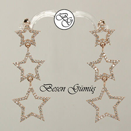 Rose Üç Yıldız Sallantılı Küpe