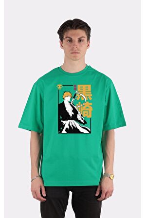 Yeşil %100 Pamuk Bisiklet Yaka Oversize T-shirt Zoro Samurai Wano Kuni Arc