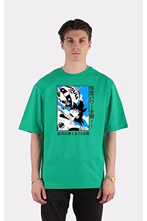 Yeşil %100 Pamuk Bisiklet Yaka Oversize T-shirt Zoro Samurai Wano Kuni Arc