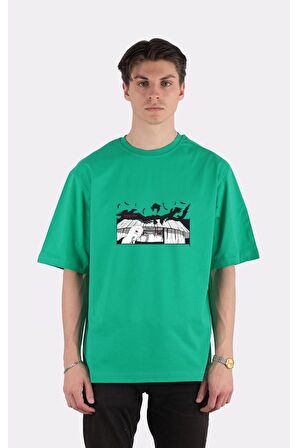 Yeşil %100 Pamuk Bisiklet Yaka Oversize T-shirt Zoro Samurai Wano Kuni Arc