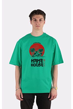 Yeşil %100 Pamuk Bisiklet Yaka Oversize T-shirt Zoro Samurai Wano Kuni Arc