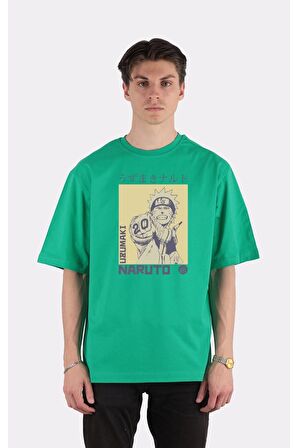 Yeşil %100 Pamuk Bisiklet Yaka Oversize T-shirt Zoro Samurai Wano Kuni Arc