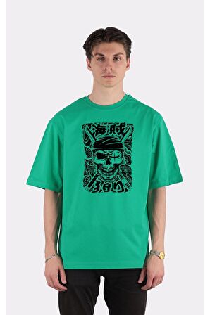 Yeşil %100 Pamuk Bisiklet Yaka Oversize T-shirt Zoro Samurai Wano Kuni Arc