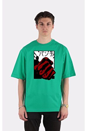 Yeşil %100 Pamuk Bisiklet Yaka Oversize T-shirt Zoro Samurai Wano Kuni Arc