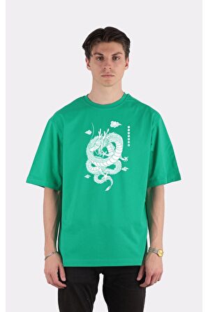 Yeşil %100 Pamuk Bisiklet Yaka Oversize T-shirt Zoro Samurai Wano Kuni Arc