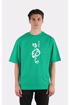 Yeşil %100 Pamuk Bisiklet Yaka Oversize T-shirt Zoro Samurai Wano Kuni Arc