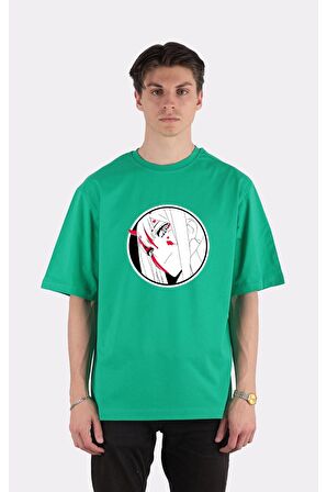 Yeşil %100 Pamuk Bisiklet Yaka Oversize T-shirt Zoro Samurai Wano Kuni Arc