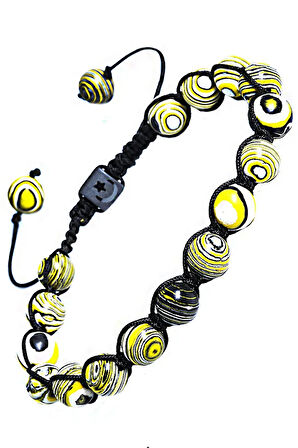 Sertifikalı Makrome Sarı Doğal Malahit Malakit Taşı Bileklik