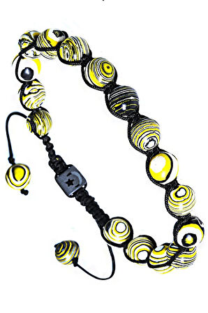 Sertifikalı Makrome Sarı Doğal Malahit Malakit Taşı Bileklik